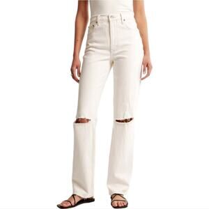 Abercrombie & Fitch The Mom High Rise Distressed White Jeans Plus Size 22 36 new